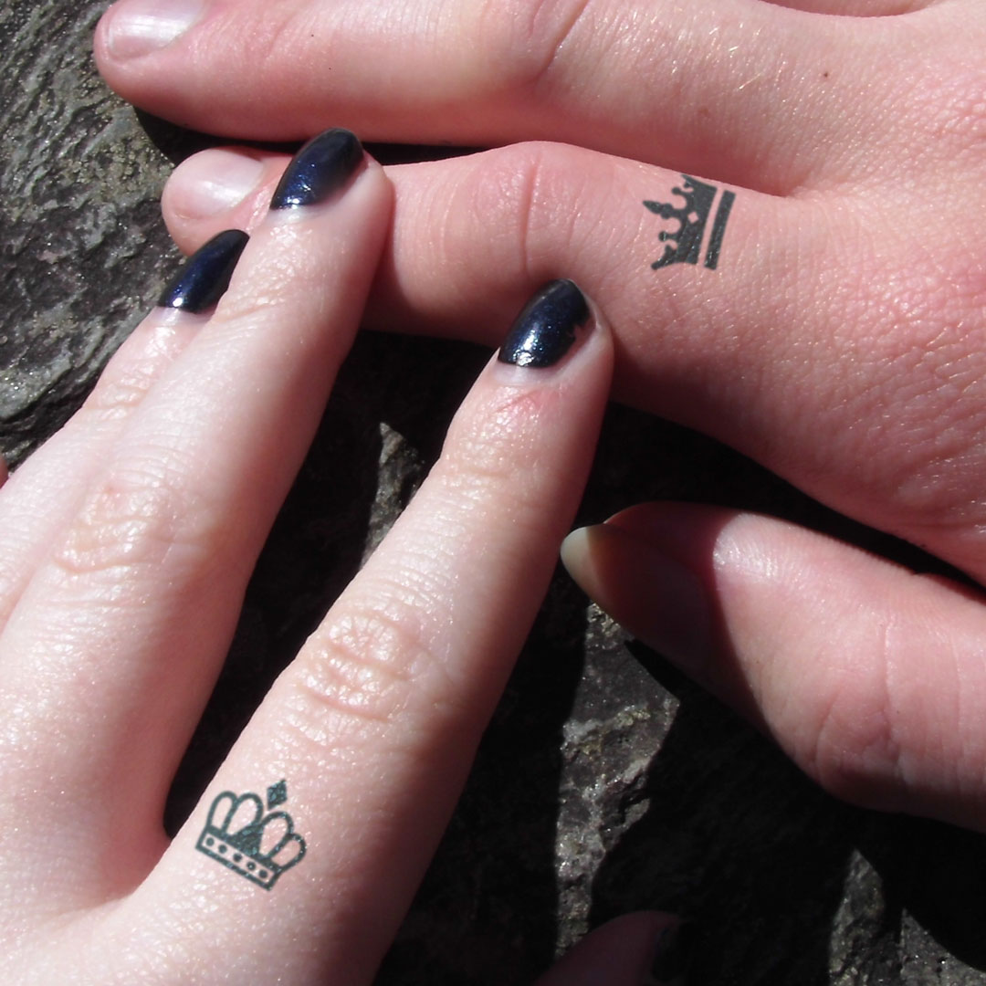 king and queen crown finger tattoos