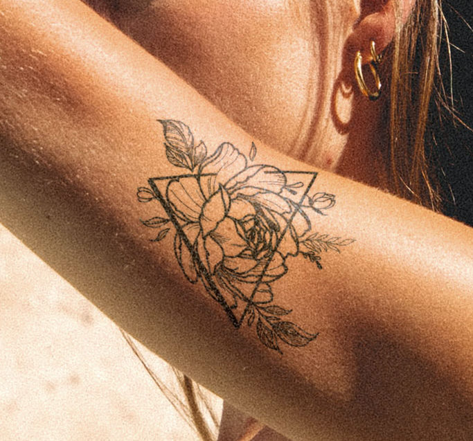 Geometric Triangle Peony Rose | Semi-Permanent Tattoo - Not a Tattoo