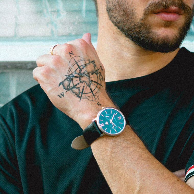 World Map and Compass | Semi-Permanent Tattoo - Not a Tattoo