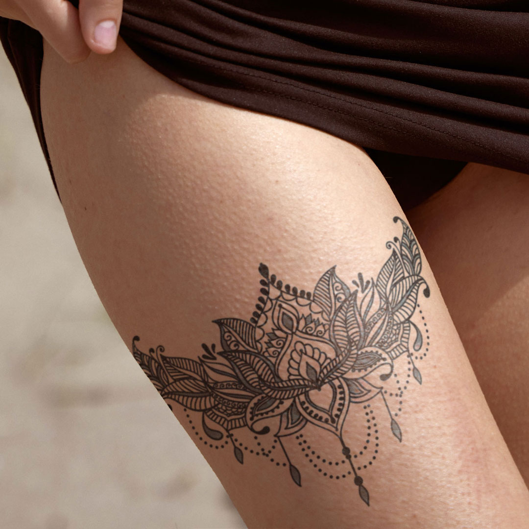 Amazon.com : Briyhose 10 Sheet Realistic Floral Dragon Tattoo Temporary Thigh  Tattoos For Women Adults, Large 3D Color Black Flower Rose Dragon Sleeve  Fake Arm Tattoo Stickers Girl, Sexy Big Phoenix Bird
