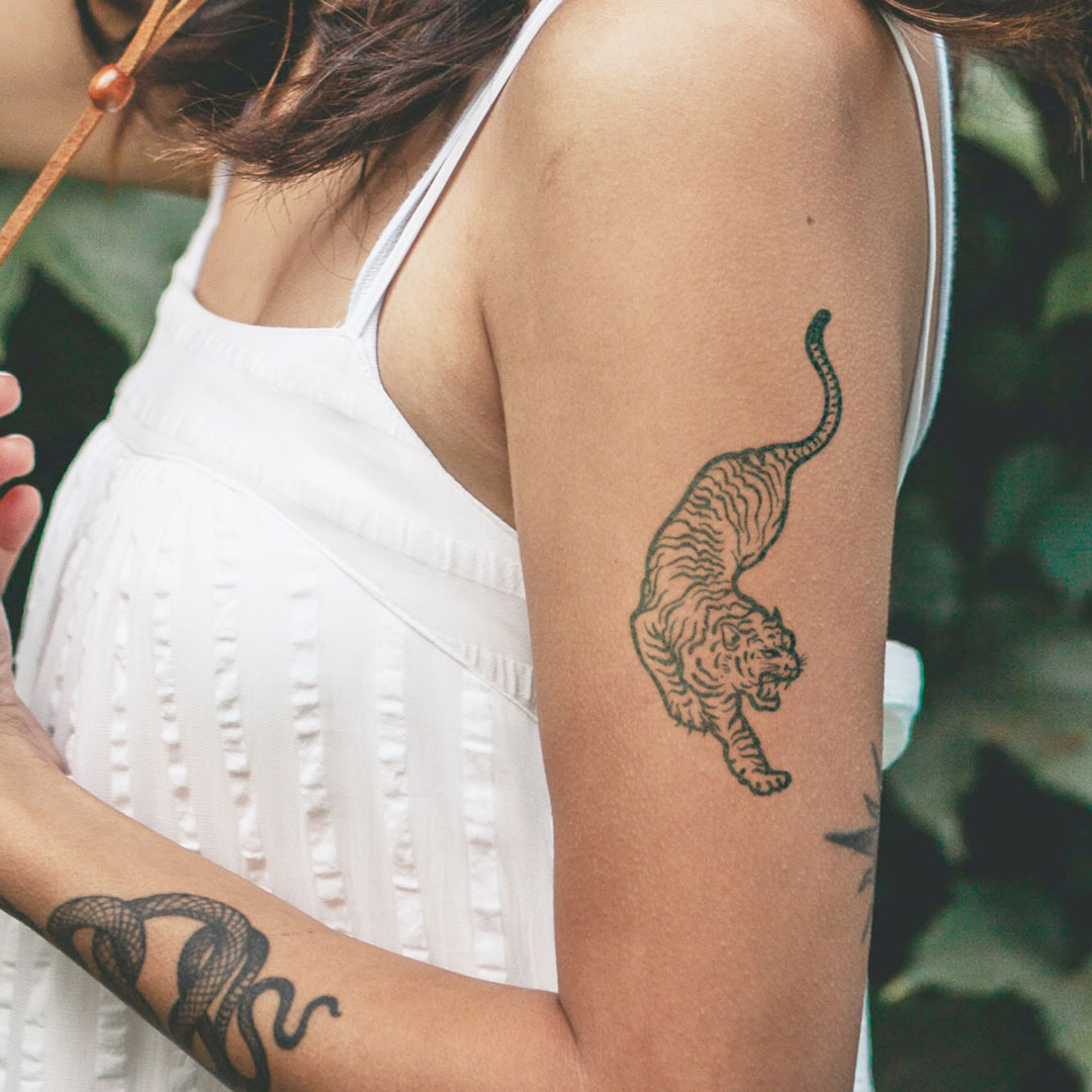 Realistic Black Tiger Lion Temporary Tattoos Men Women Arm - Temu